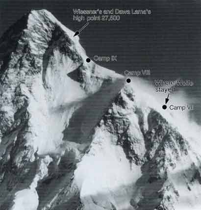 
K2 showing the 1939 expedition's high point and camps IX, VIII, and VII- K2 The 1939 Tragedy book
